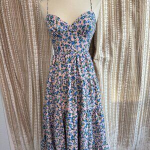 Luxedo Pink Floral Maxi Dress Open Back Tie | Size M